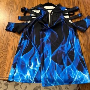 Half zip black dress shirt with blue flames